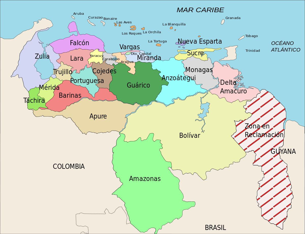 Venezuela valtioiden kartta - Kartta venezuelan valtiota (Etelä-Amerikka -  Amerikka)