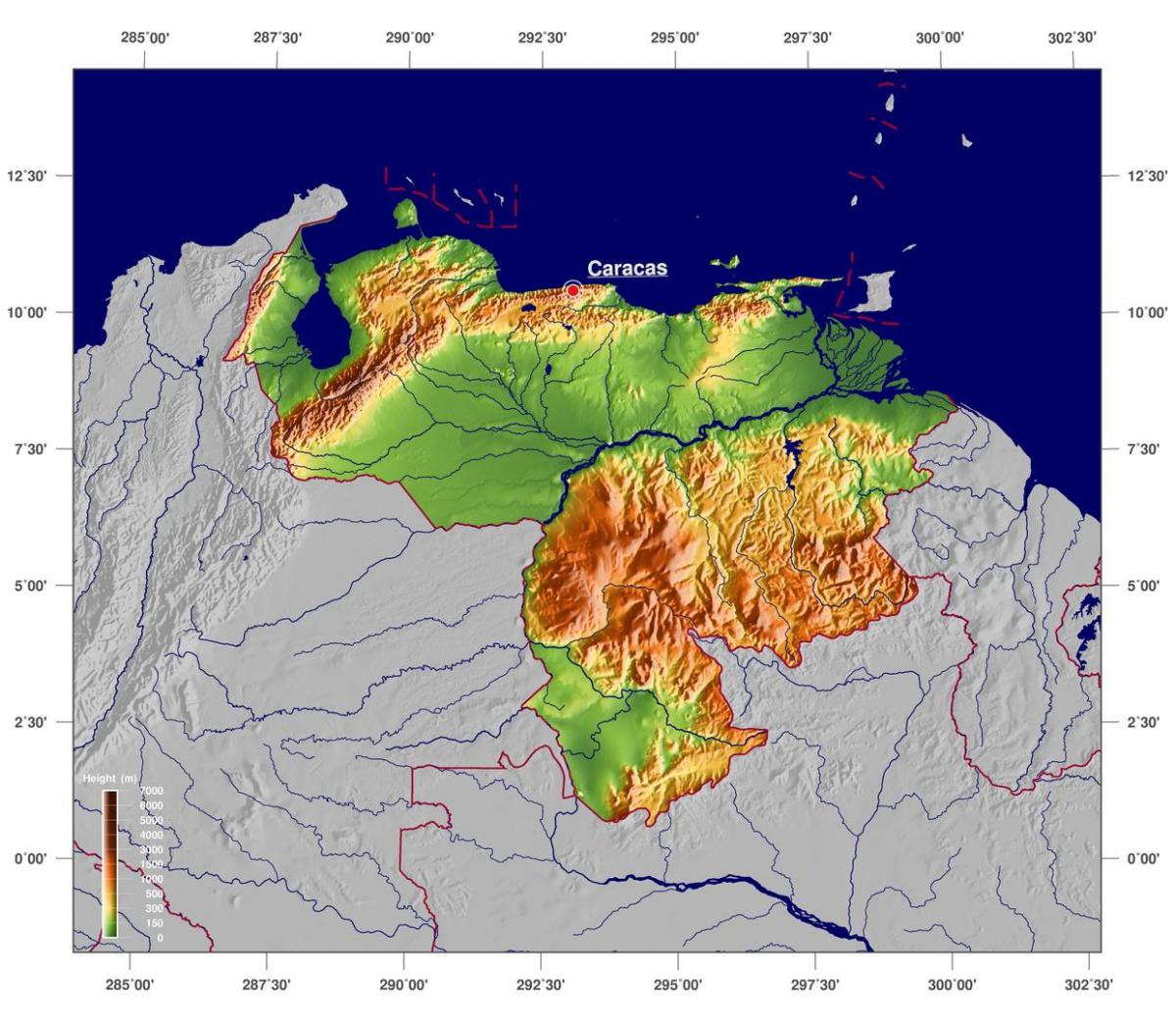 kartta fyysinen kartta venezuela