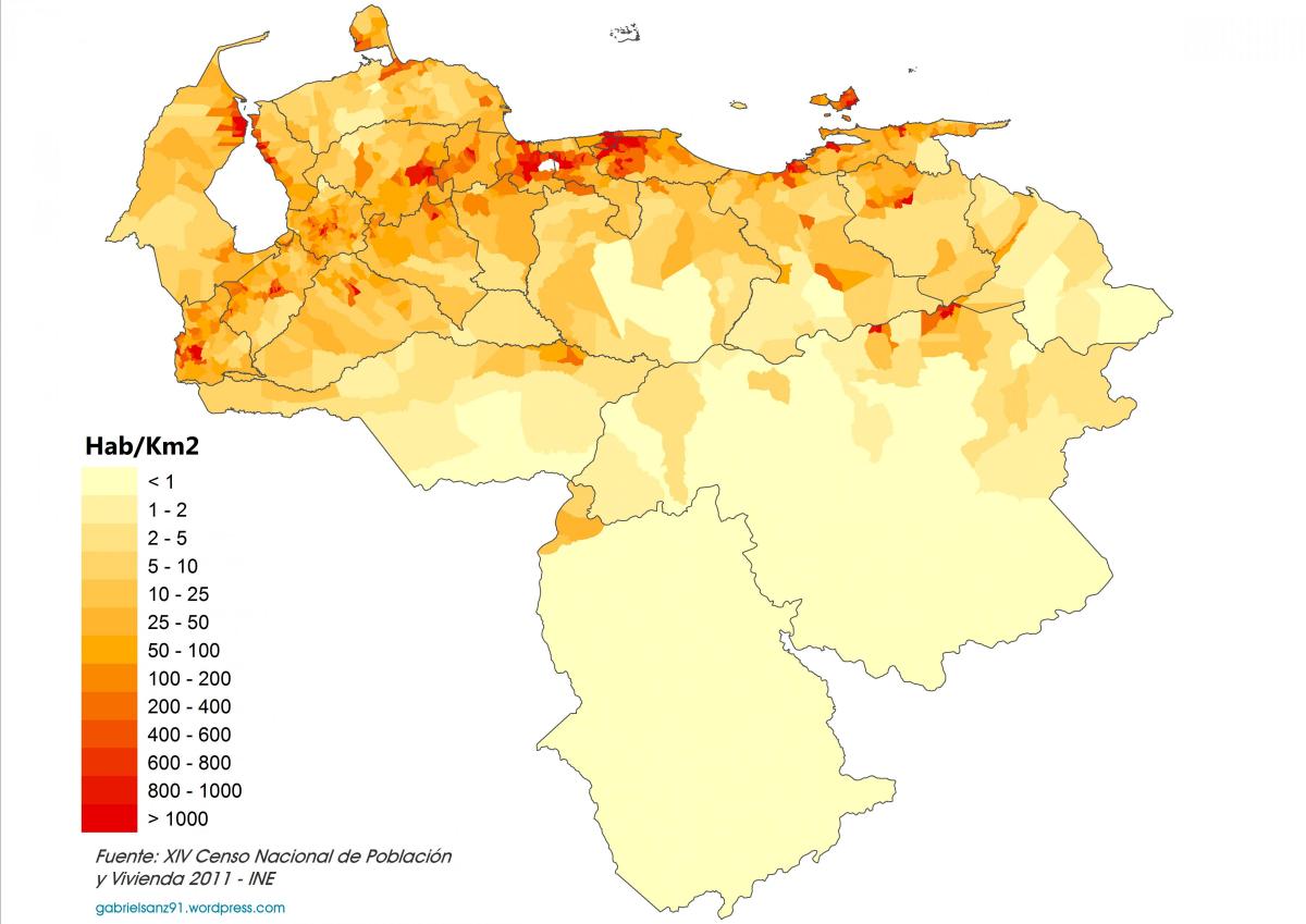 venezuelan väestön tiheys kartta